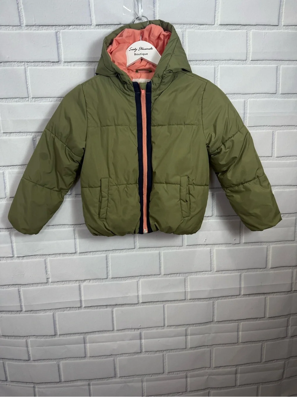 Gymboree Girls Puffer Jacket Olive Green Hooded Coat Size M 7-8